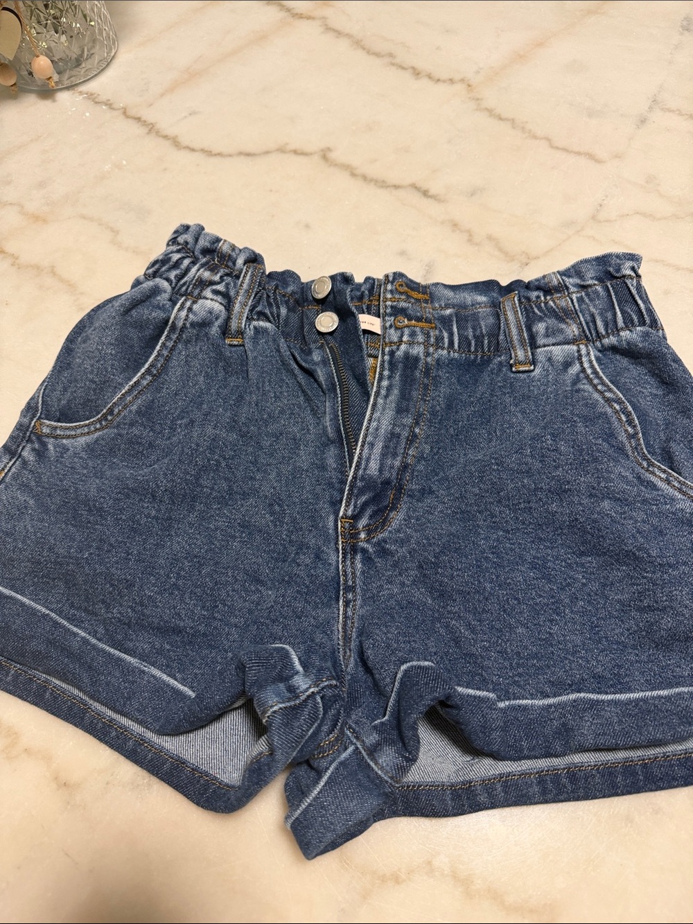 SO Elastic Waist High-Rise Blue Denim Shorts